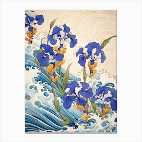 Great Wave With Iris Flower Drawing In The Style Of Ukiyo E 4 Canvas Print