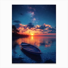 Sunset With A Boat 2 Canvas Print