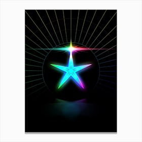 Neon Geometric Glyph in Candy Blue and Pink with Rainbow Sparkle on Black n.0040 Canvas Print
