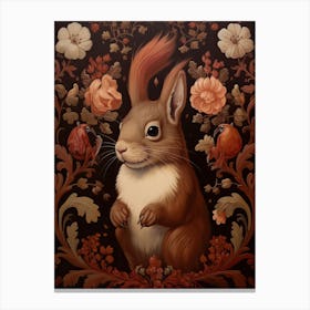 Squirrel Portrait With Rustic Flowers 3 Canvas Print