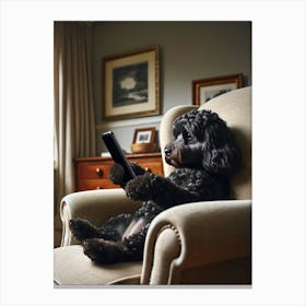 Black Cockapoo Chilling on the Phone Canvas Print