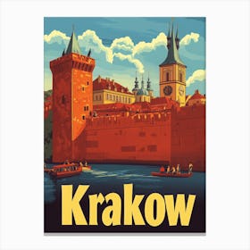 Aihrgdesign A Retro Travel Poster For Krakow 2 Canvas Print