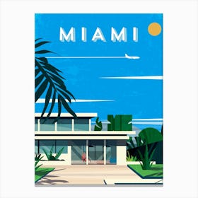 Miami, USA (Hiroshi Nagai style/pop-art style/City pop) — Retro travel minimalist poster Canvas Print