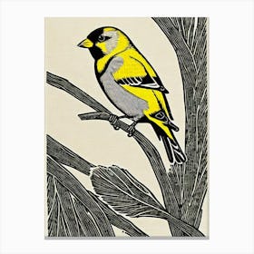 American Goldfinch Linocut Bird Canvas Print