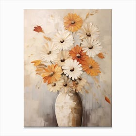 Gerbera, Autumn Fall Flowers Sitting In A White Vase, Farmhouse Style 4 Canvas Print