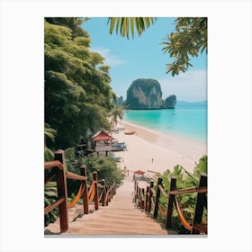 Railay Beach Krabi Thailand Turquoise And Pink Tones 3 Canvas Print