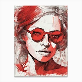 Woman In Red Sunglasses Canvas Print