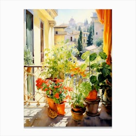 Balcony With Potted Plants Canvas Print