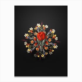 Vintage Gesner's Tulip Branch Floral Wreath on Wrought Iron Black n.2005 Canvas Print