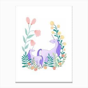 Unicorns And Flowers Canvas Print