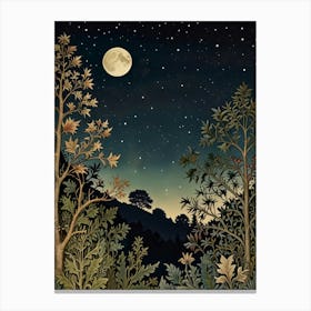 Moonlight In The Woods Style William Morris 7 Canvas Print