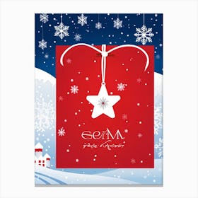 Abstract Winter Themed Illustration Featuring A Small White Ornament Framed By Satin Snowflakes On (4) Canvas Print