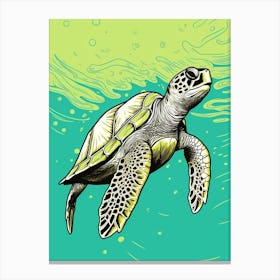 Simple Green And Turquoise Linework Turtle Illustration 2 Canvas Print