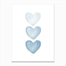 Three Blue Hearts Canvas Print