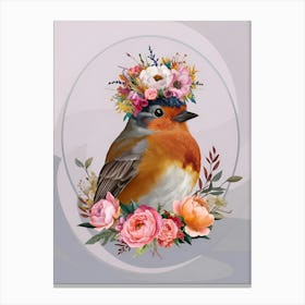 Bird With A Flower Crown European Robin 3 Canvas Print