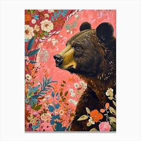 Floral Animal Painting Brown Bear 2 Canvas Print
