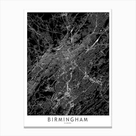 Birmingham Black And White Map Canvas Print