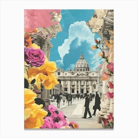Rome   Floral Retro Collage Style 3 Canvas Print