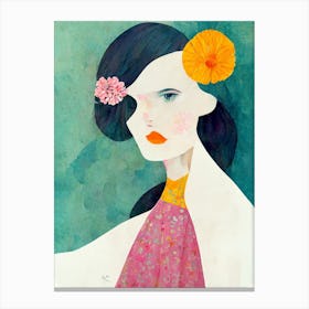 Portrait Of A Woman With A Flower In Her Hair Canvas Print