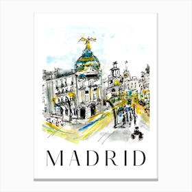 Madrid Gran Via Spain Metropolis Building Street Urban Scene Canvas Print