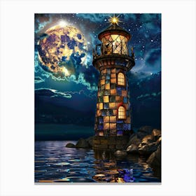 Lighthouse At Night 8 Canvas Print