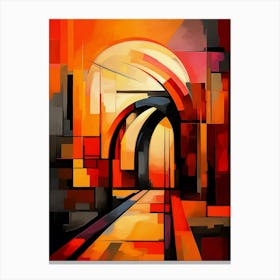 Bridge of Dreams IV, Abstract Colorful Painting in Red, Yellow and Black Cubism Picasso Style Canvas Print