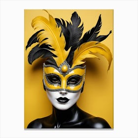 A Woman In A Carnival Mask, Yellow And Black (11) Canvas Print