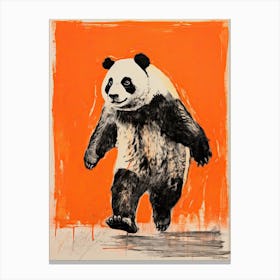 Panda, Woodblock Animal  Drawing 1 Canvas Print