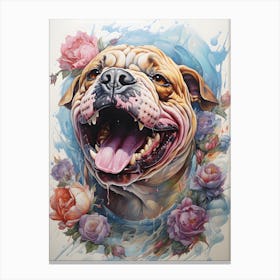 Bulldog With Roses Canvas Print