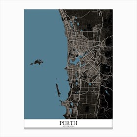 Perth Black Blue Map Canvas Print