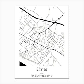 Elmas,Italy Minimalist Map Canvas Print