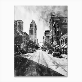 Sixth Street Austin Texas Black And White Watercolour 3 Canvas Print