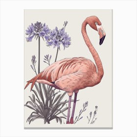 American Flamingo And Agapanthus Minimalist Illustration 4 Canvas Print
