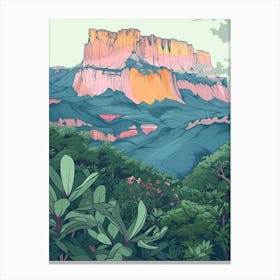 Mount Roraima Venezuela Brazil Color Line Drawing (3) Canvas Print