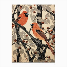Art Nouveau Birds Poster Northern Cardinal 2 Canvas Print
