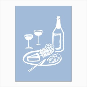 Wine and Cheese Aperitif Kitchen Illustration - White Light Blue Canvas Print