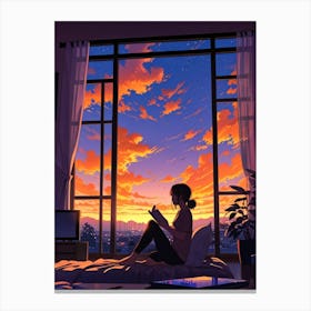 Girl Reading A Book Canvas Print