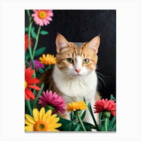 Cat In Flowers 2 Canvas Print