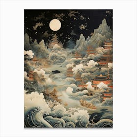 Tsunami Waves Japanese Illustration 4 Canvas Print