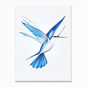 Hummingbird Symbol 1 Blue And White Line Drawing Canvas Print