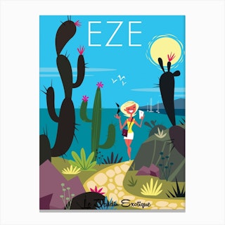 Eze Le Jardin Exotique Poster Blue & Green Canvas Print