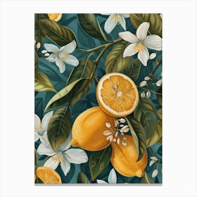 Seamless Pattern With Lemons And Flowers Canvas Print