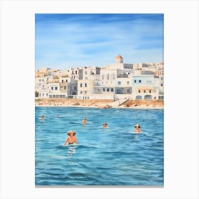 Swimming In Paros Greece Watercolour Canvas Print