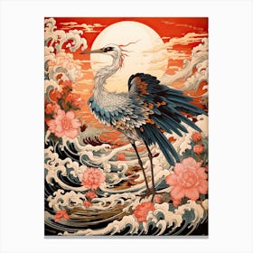 Crane Animal Drawing In The Style Of Ukiyo E 3 Canvas Print