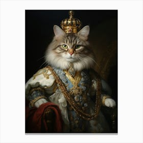 Cat With A Crown Rococo Style 3 Canvas Print