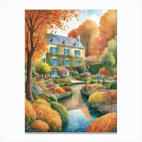 Giverny Gardens France In Autumn Fall Illustration Art print Canvas Print