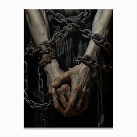 A Painting Of Two Human Hands And Skeleton Held Canvas Print