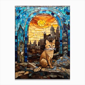 Mosaic Sunset Of Cat Canvas Print