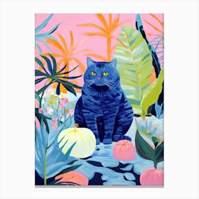 Cute Blue Cat In The Jungle, Matisse Inspired Canvas Print