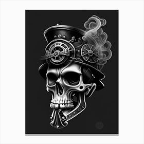 Skull With Tattoo Style Artwork Dark Stream Punk Canvas Print